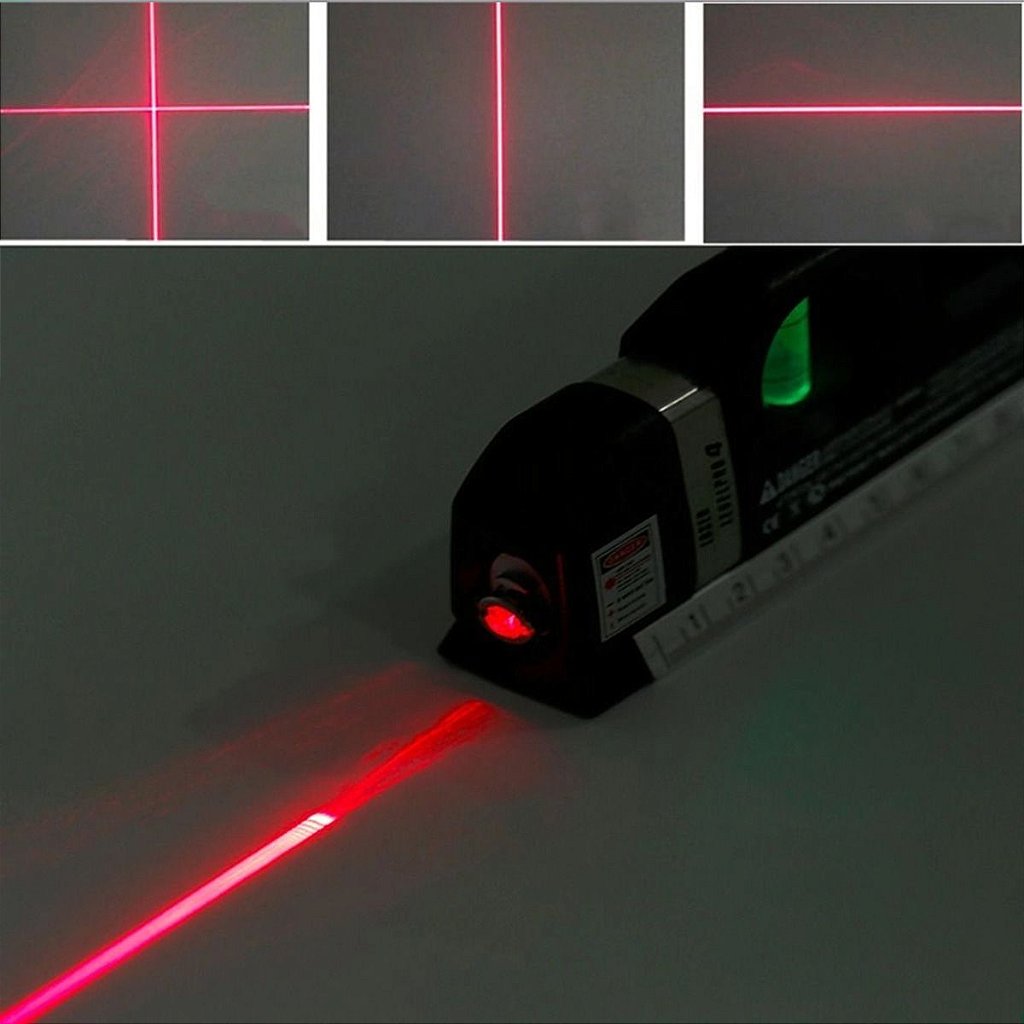 Nível a laser com 3 linhas, trena e régua. Foto 3 do produto.