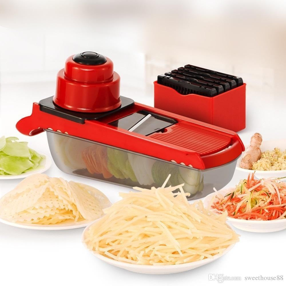 Fatiador e ralador de legumes de aço inox tipo mandoline. Foto 5 do produto.