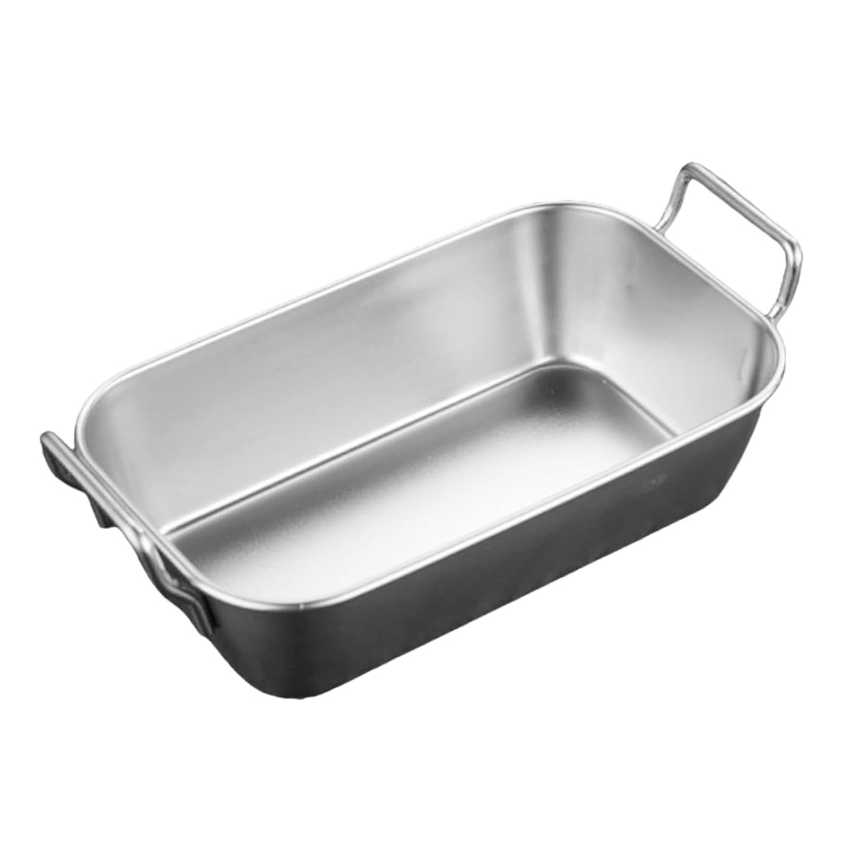 Bandeja retangular de aço inox com alça, prateado. Foto 1 do produto.
