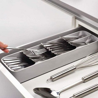 Organizador de gaveta para talheres, Cor: Cinza. Foto 1 do produto.