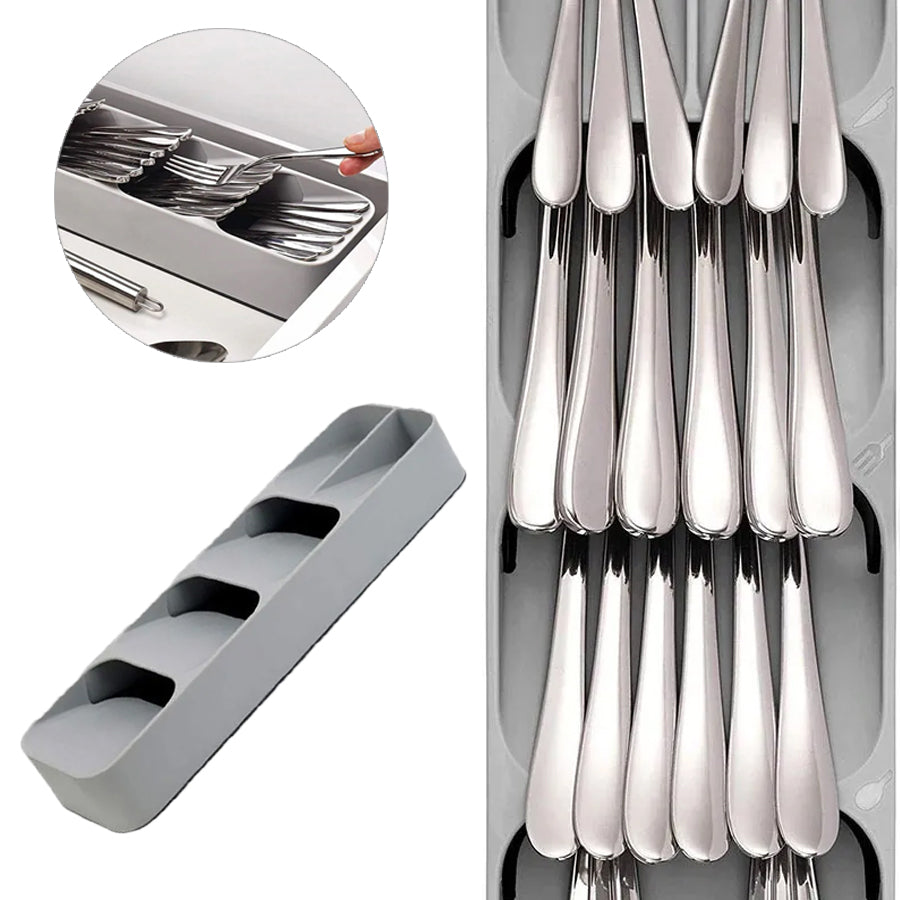 Organizador de gaveta para talheres, Cor: Cinza. Foto 3 do produto.