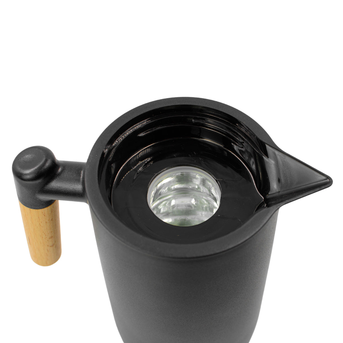 Jarra térmica de inox 1 litro com cabo de madeira, Cor: Preto. Foto 1 do produto.