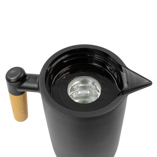 Jarra térmica de inox 1 litro com cabo de madeira, Cor: Preto. Foto 1 do produto.
