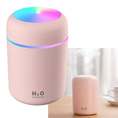 Umidificador e difusor USB H2O Lumen com LED, 300 ml, Cor: Rosa. Foto 1 do produto.