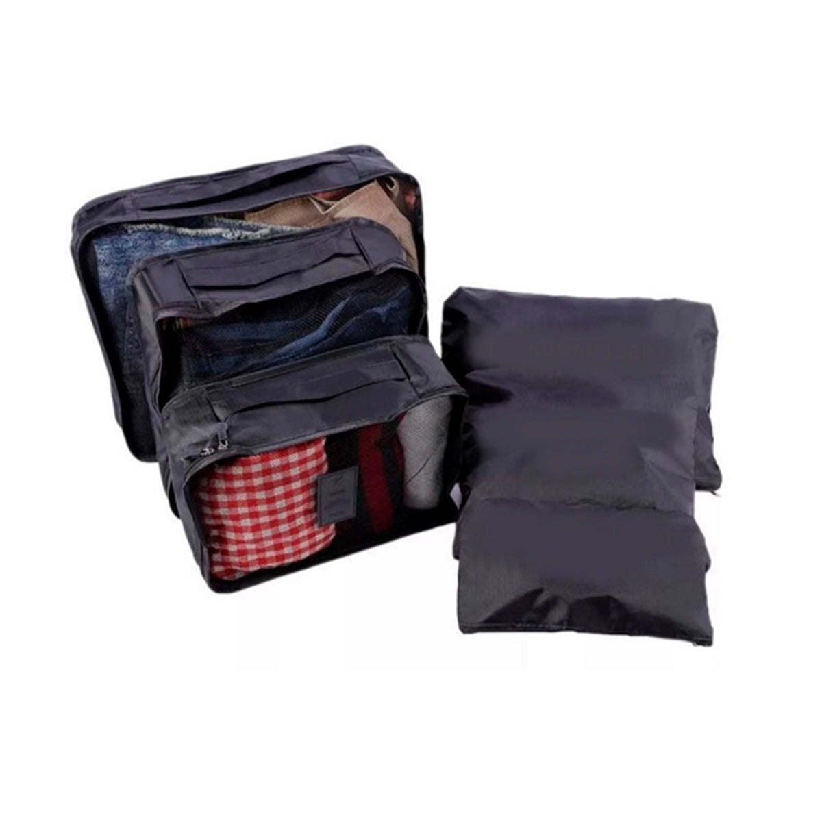 Kit organizador de mala com 6 peças, Cor: Preto. Foto 2 do produto.