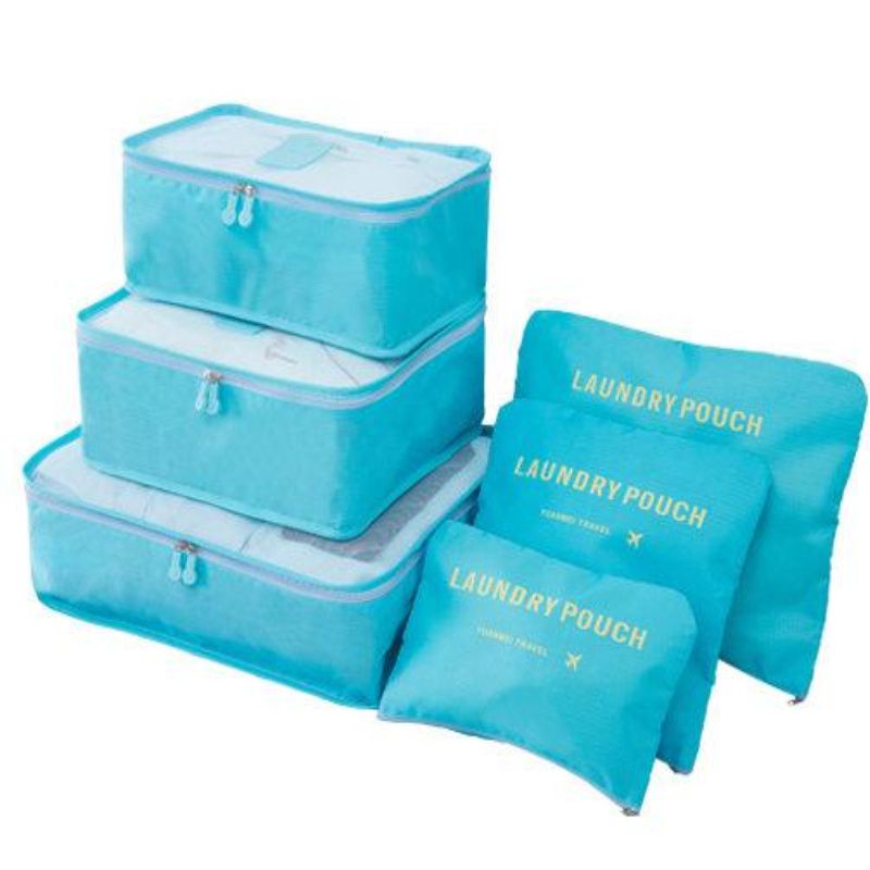 Kit organizador de mala com 6 peças, Cor: Azul claro. Foto 1 do produto.