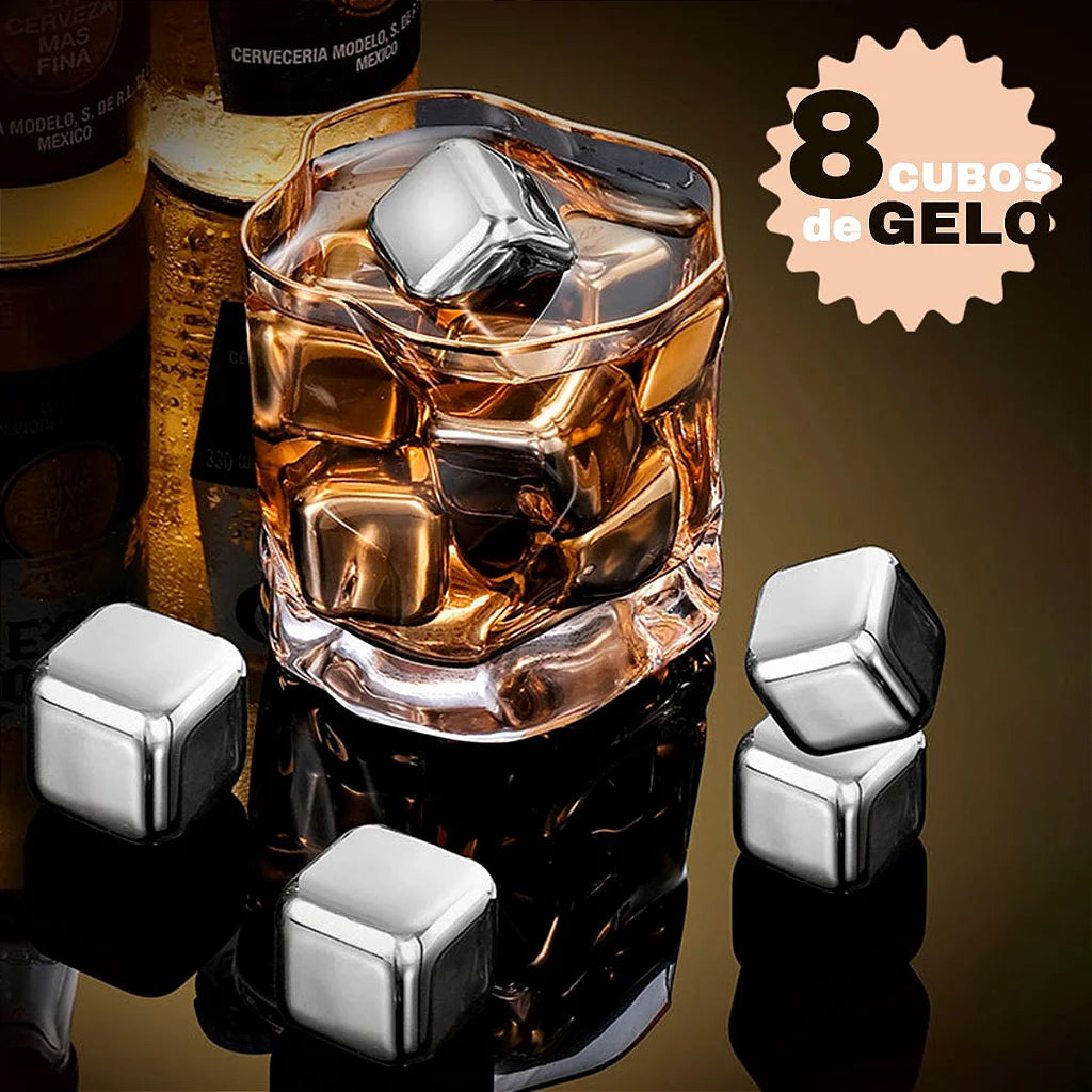 Cubos de aço inox para bebidas com pegador, kit de 8. Foto 4 do produto.
