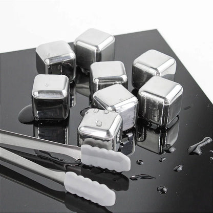 Cubos de aço inox para bebidas com pegador, kit de 8. Foto 5 do produto.
