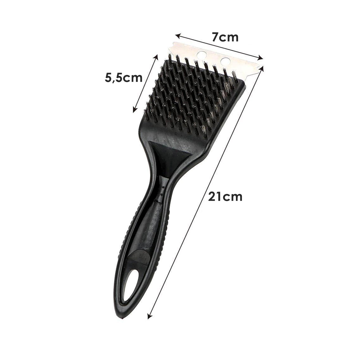 Escova para churrasqueira com espátula e cerdas de aço. Foto 3 do produto.