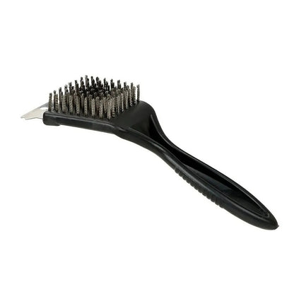 Escova para churrasqueira com espátula e cerdas de aço. Foto 4 do produto.