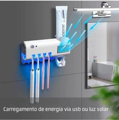 Suporte e dispenser de pasta de dente com luz UV. Foto 3 do produto.