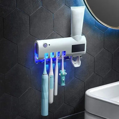 Suporte e dispenser de pasta de dente com luz UV. Foto 5 do produto.