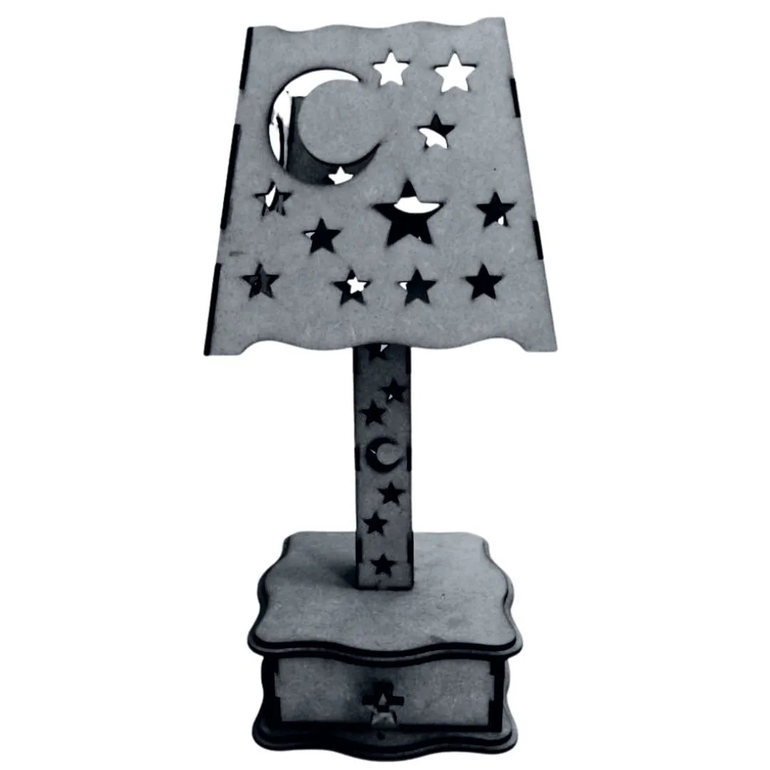 Abajur de mesa Estrelado em MDF, Cor: Preto. Foto 1 do produto.