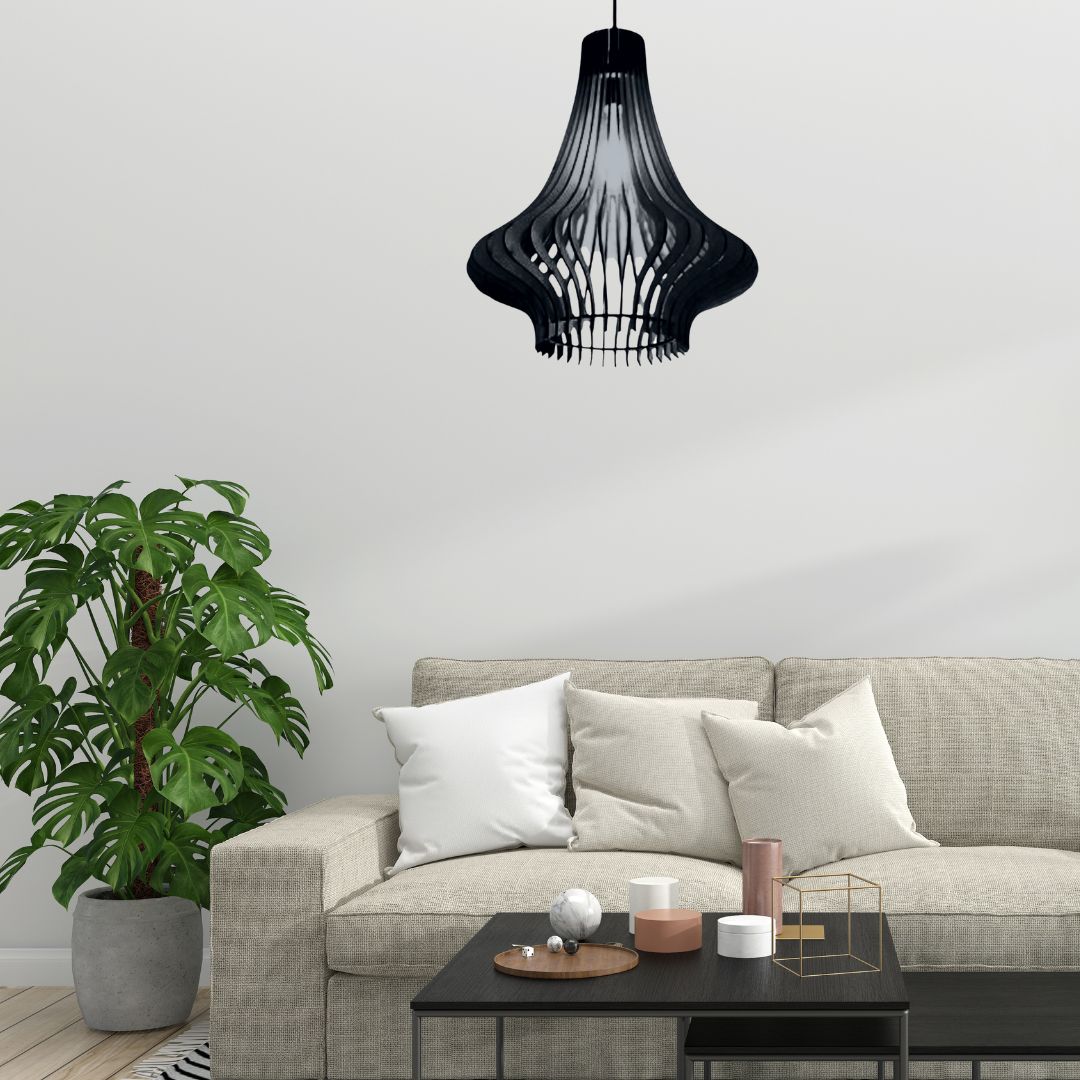 Luminária pendente Aquila em MDF, Cor: Preto. Foto 2 do produto.