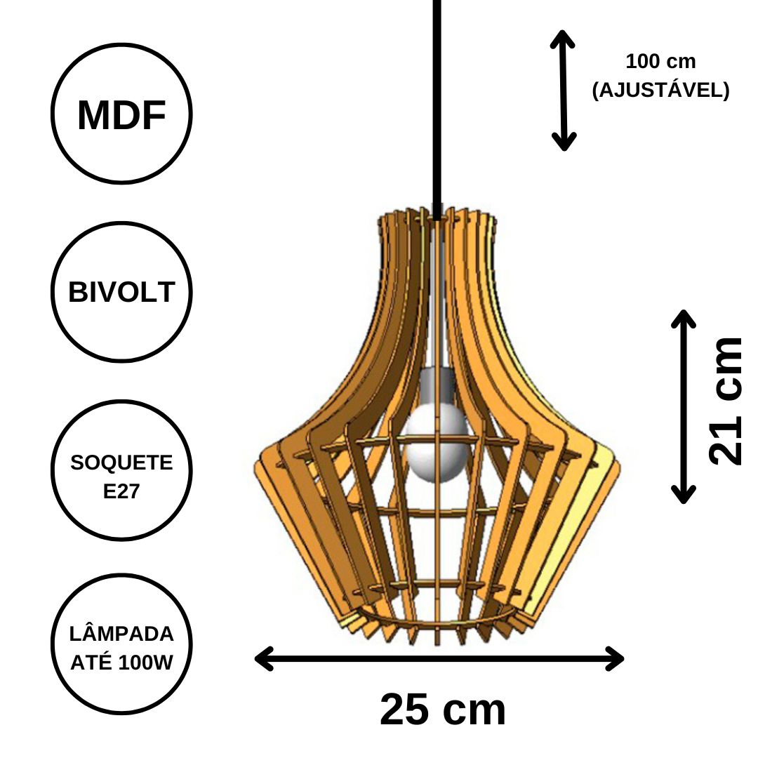 Luminária pendente Barolo em MDF, Cor: Marrom. Foto 3 do produto.