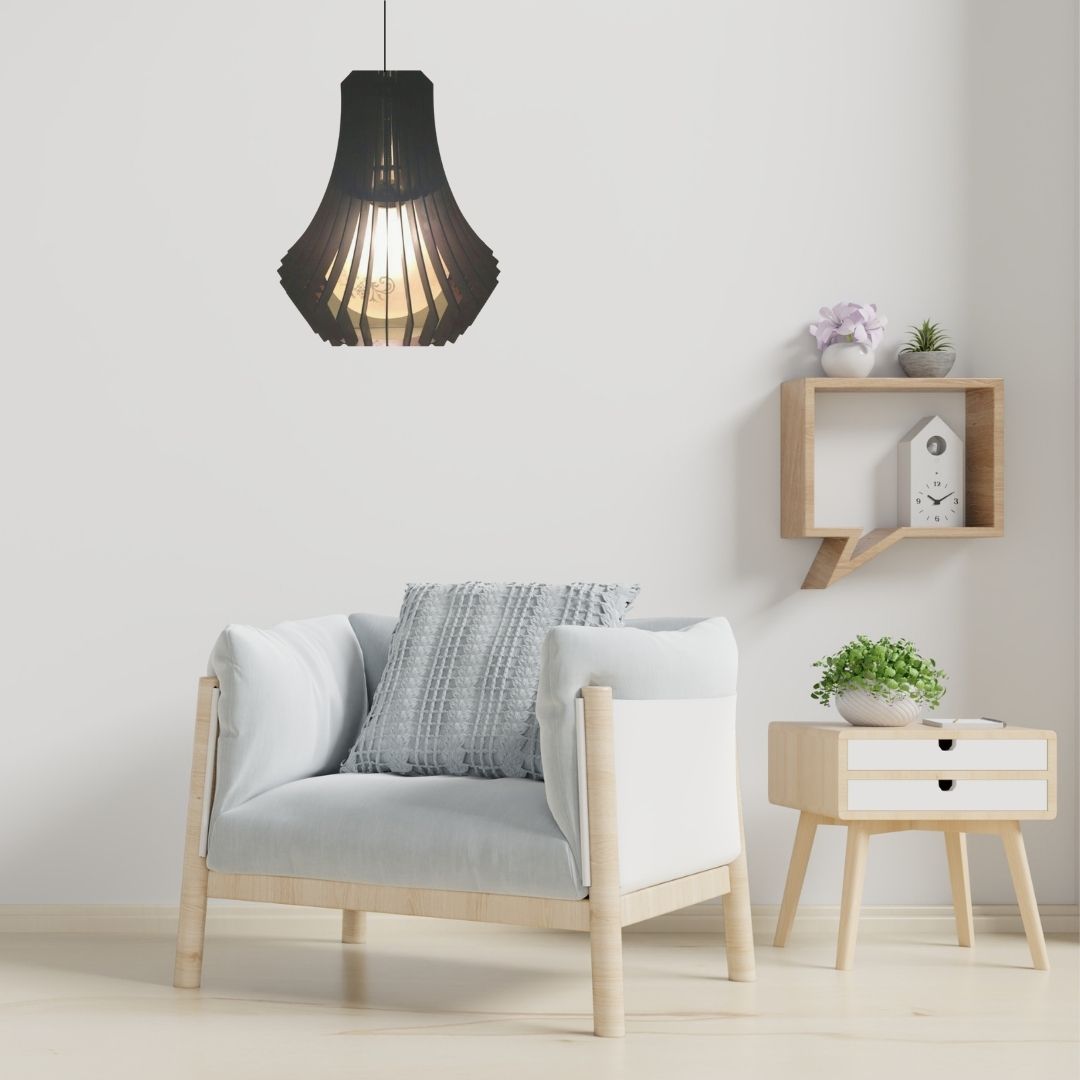 Luminária pendente Barolo em MDF, Cor: Preto. Foto 2 do produto.