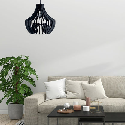 Luminária pendente Oásis em MDF, Cor: Preto. Foto 2 do produto.