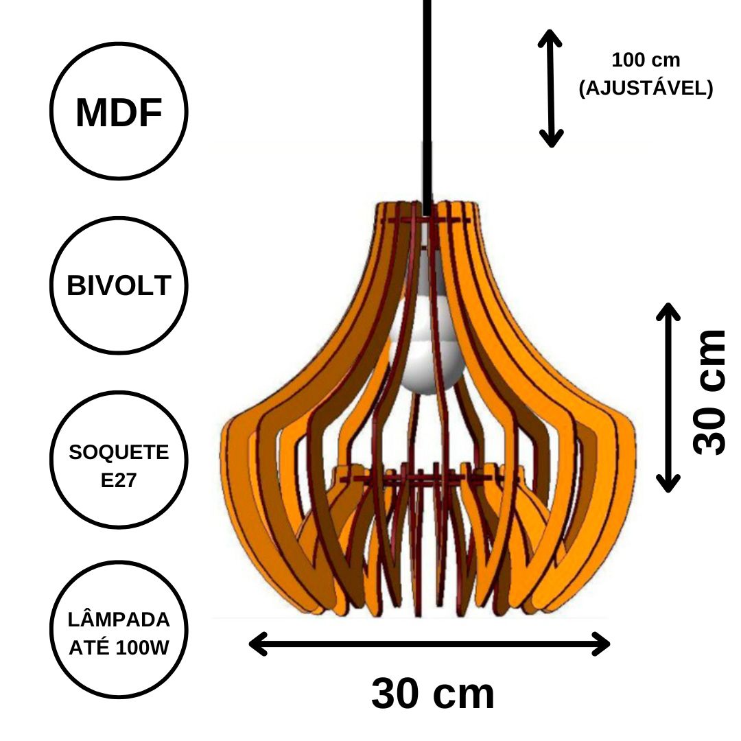 Luminária pendente Oásis em MDF, Cor: Preto. Foto 3 do produto.