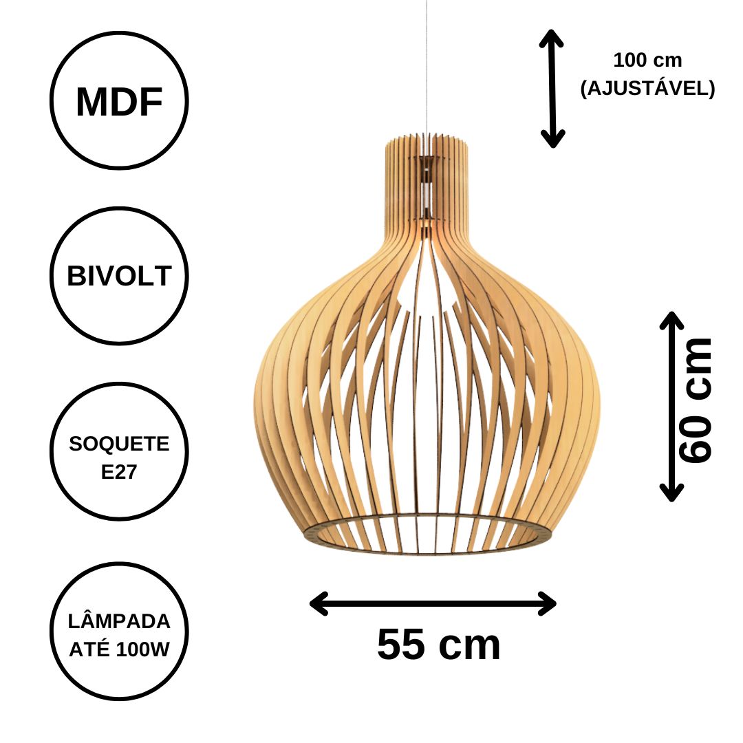 Luminária pendente Estocolmo em MDF, Cor: Marrom. Foto 3 do produto.