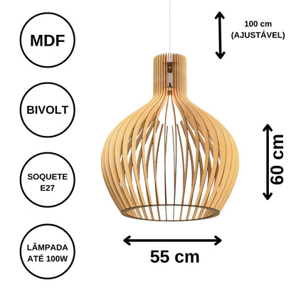 Luminária pendente Estocolmo em MDF, Cor: Marrom. Foto 3 do produto.