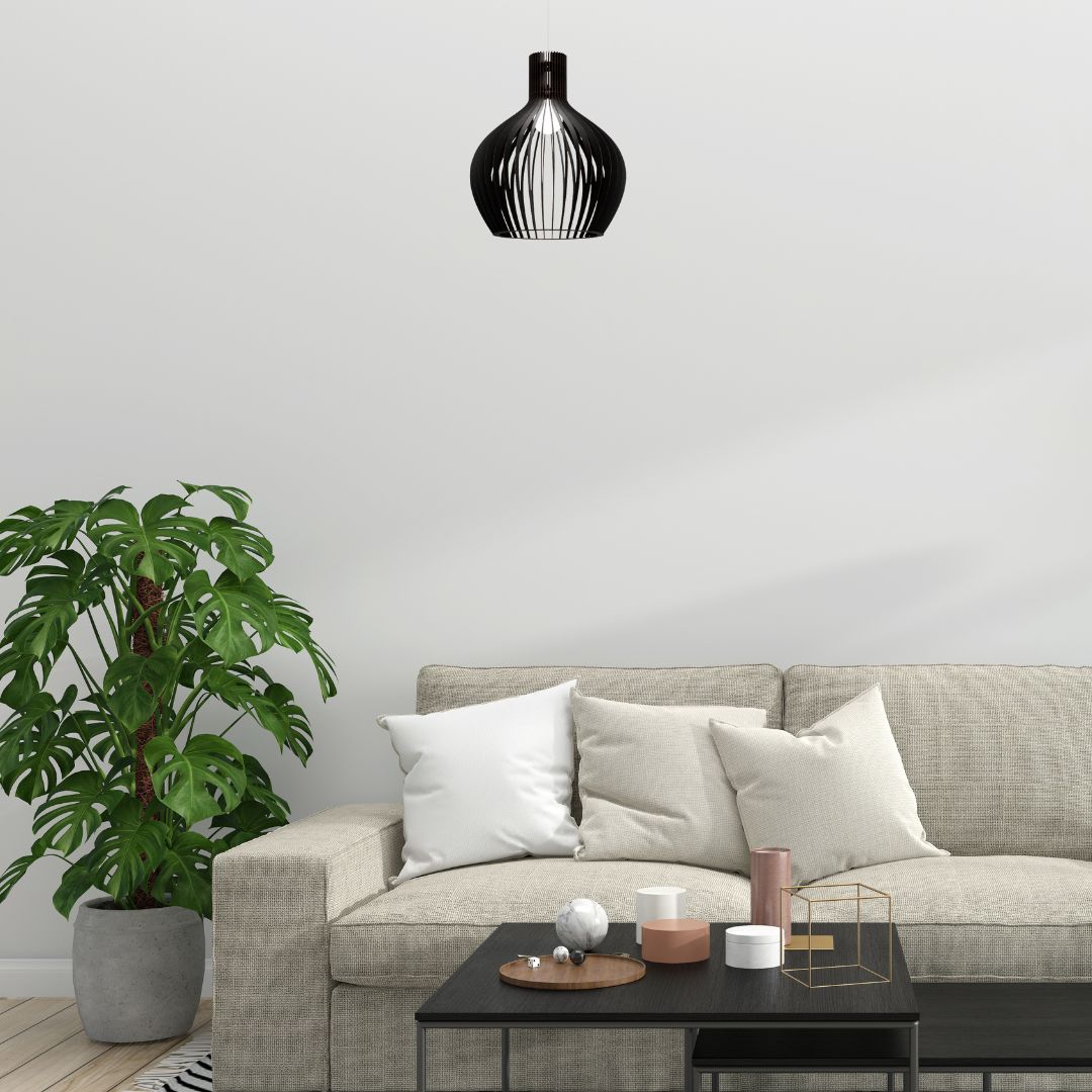 Luminária pendente Estocolmo em MDF, Cor: Preto. Foto 2 do produto.