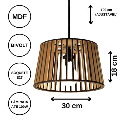 Luminária pendente Denver em MDF, Cor: Preto. Foto 3 do produto.