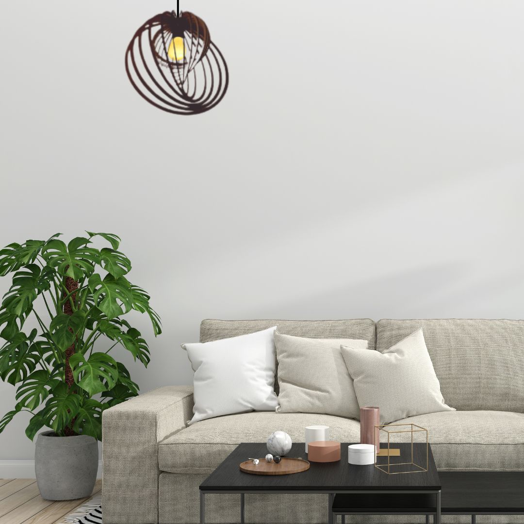 Luminária pendente Espinha em MDF, Cor: Marrom. Foto 2 do produto.