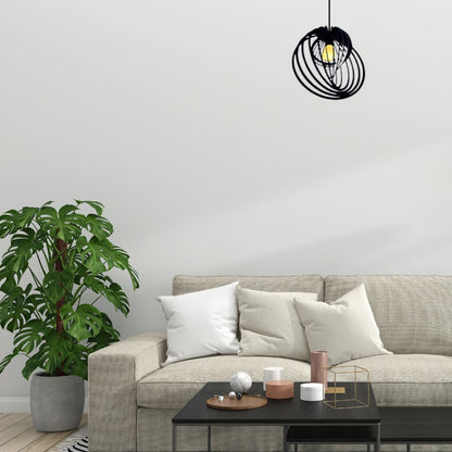Luminária pendente Espinha em MDF, Cor: Preto. Foto 2 do produto.