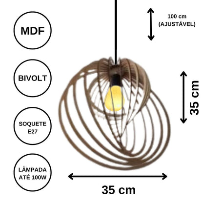 Luminária pendente Espinha em MDF, Cor: Preto. Foto 3 do produto.