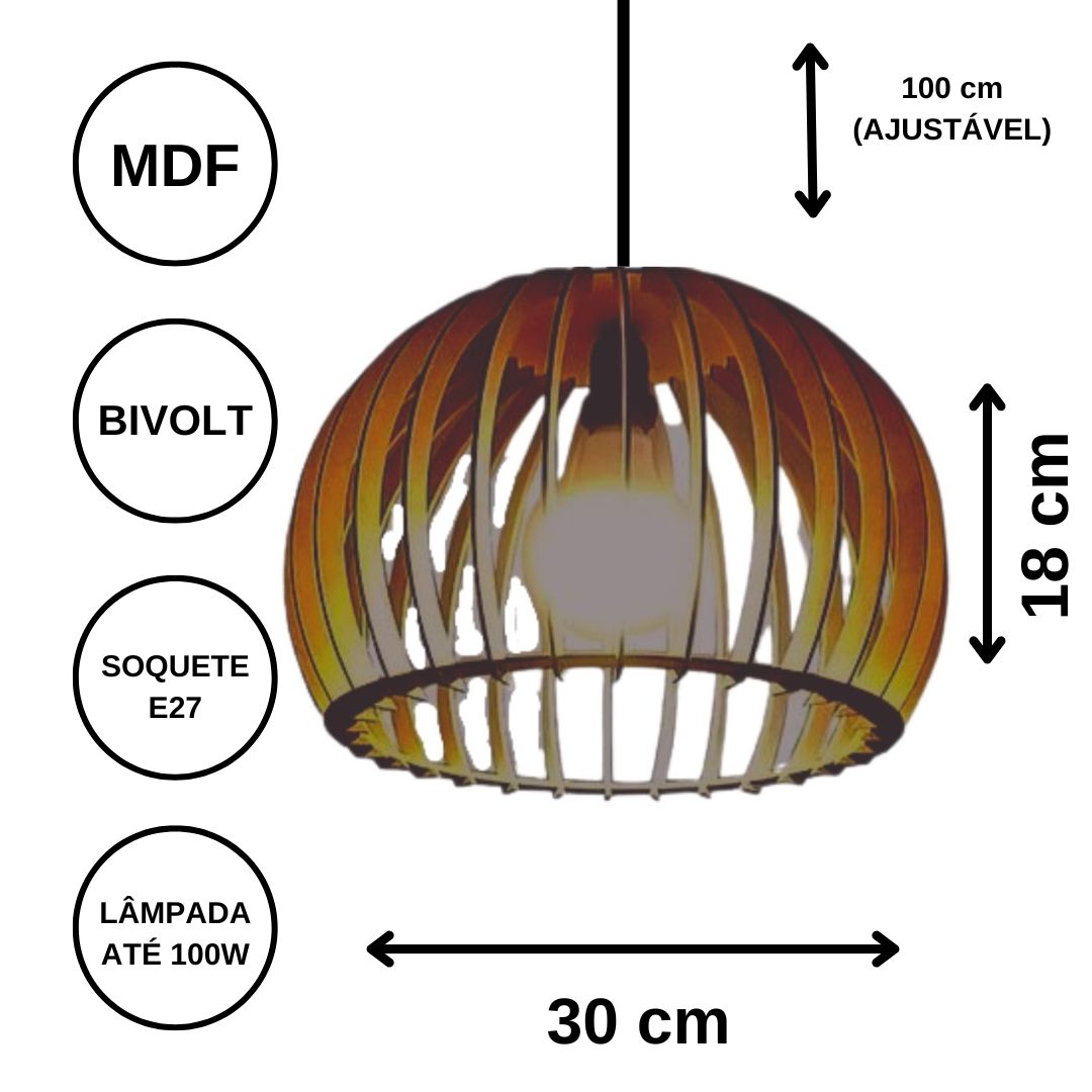 Luminária pendente Esfera em MDF, Cor: Marrom. Foto 3 do produto.