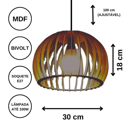 Luminária pendente Esfera em MDF, Cor: Marrom. Foto 3 do produto.
