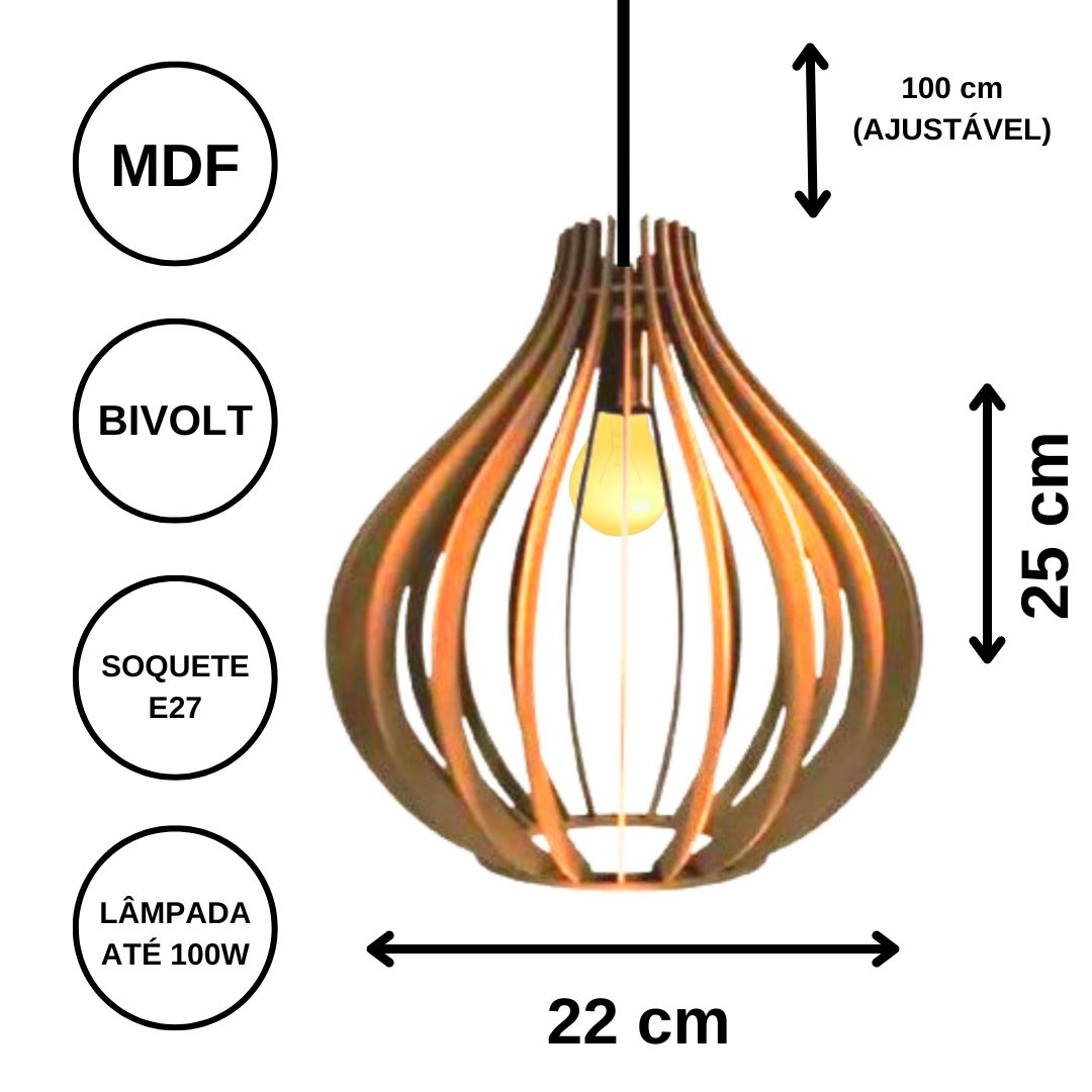 Luminária pendente Filipinas em MDF, Cor: Marrom. Foto 3 do produto.