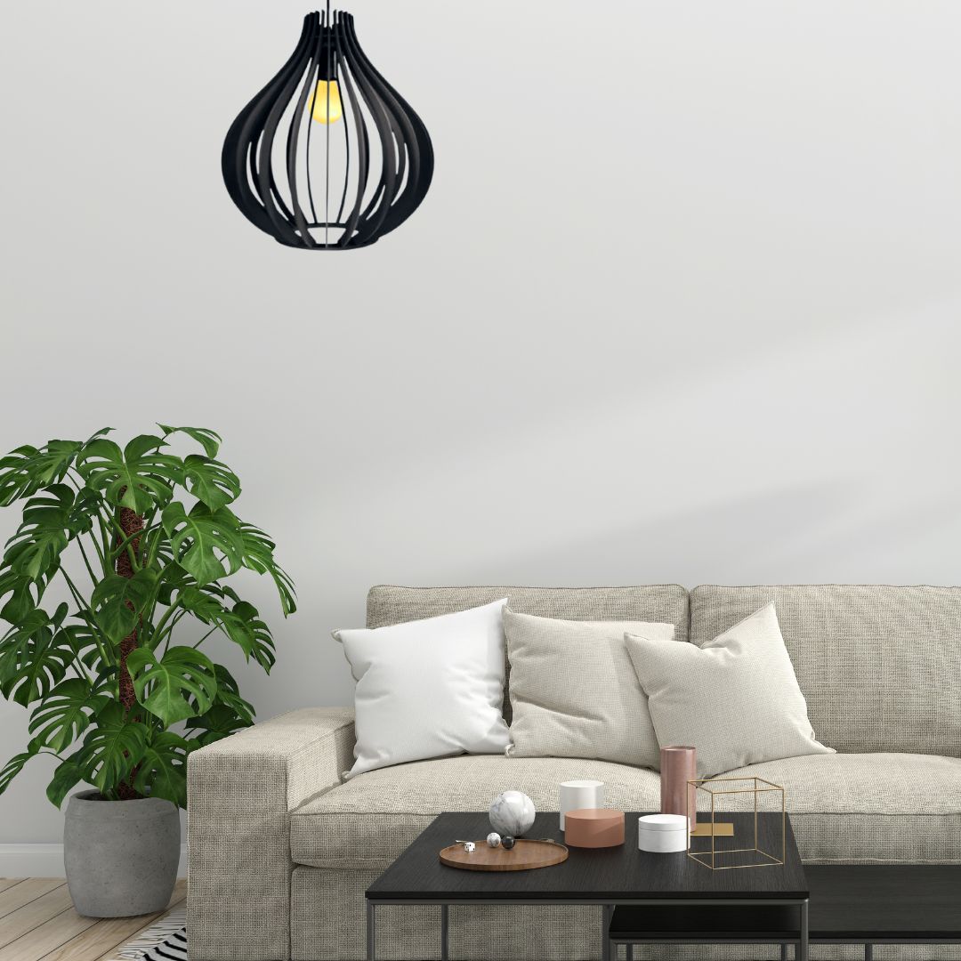 Luminária pendente Filipinas em MDF, Cor: Preto. Foto 2 do produto.