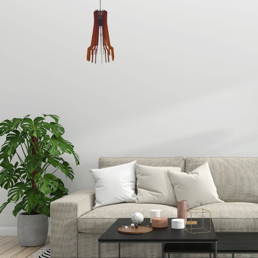 Luminária pendente Bangkok em MDF, Cor: Marrom. Foto 2 do produto.