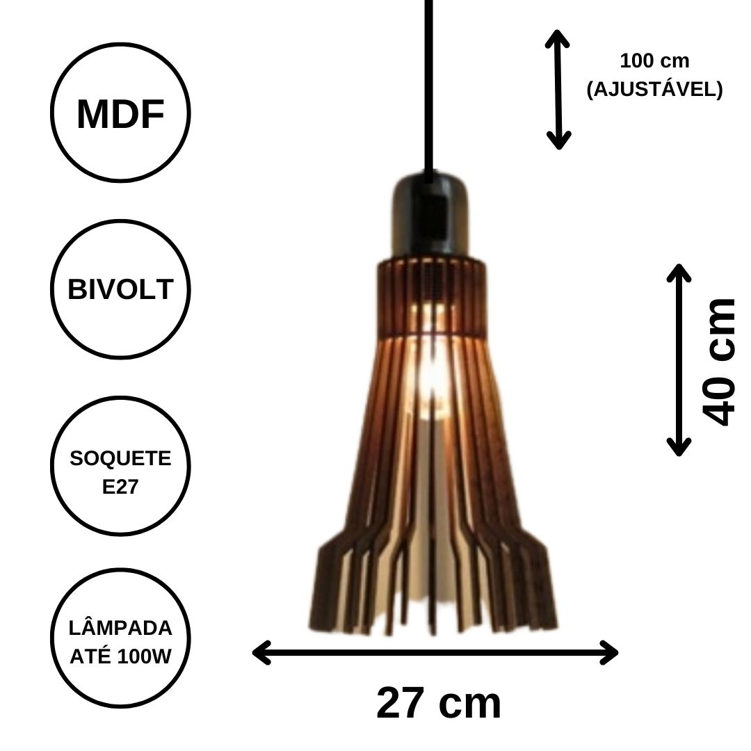 Luminária pendente Bangkok em MDF, Cor: Preto. Foto 3 do produto.