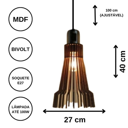 Luminária pendente Bangkok em MDF, Cor: Preto. Foto 3 do produto.