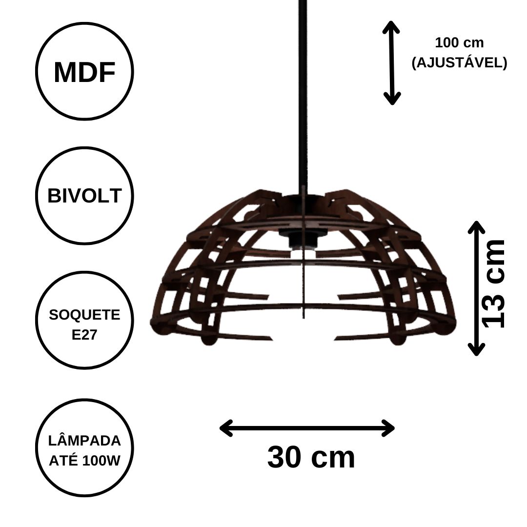Luminária pendente Gruta em MDF, Cor: Marrom. Foto 3 do produto.