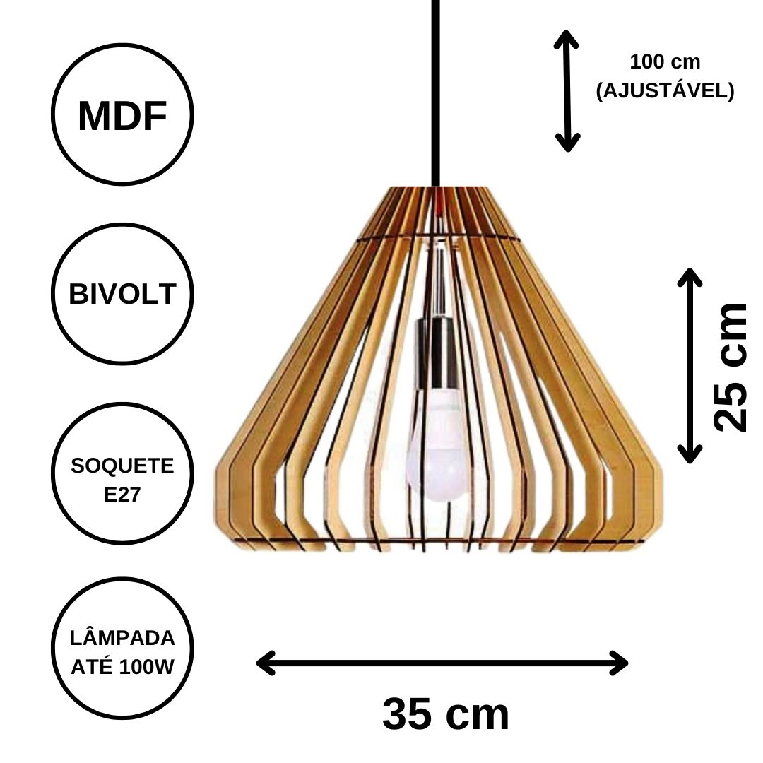 Luminária pendente Egipcia em MDF, Cor: Marrom. Foto 3 do produto.
