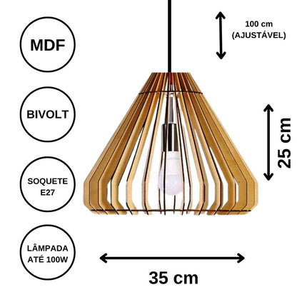 Luminária pendente Egipcia em MDF, Cor: Marrom. Foto 3 do produto.