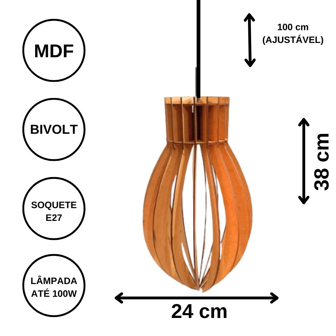 Luminária pendente Rubi em MDF, Cor: Marrom. Foto 3 do produto.