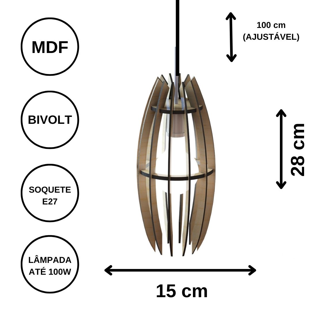 Luminária pendente Turquesa em MDF, Cor: Marrom. Foto 3 do produto.