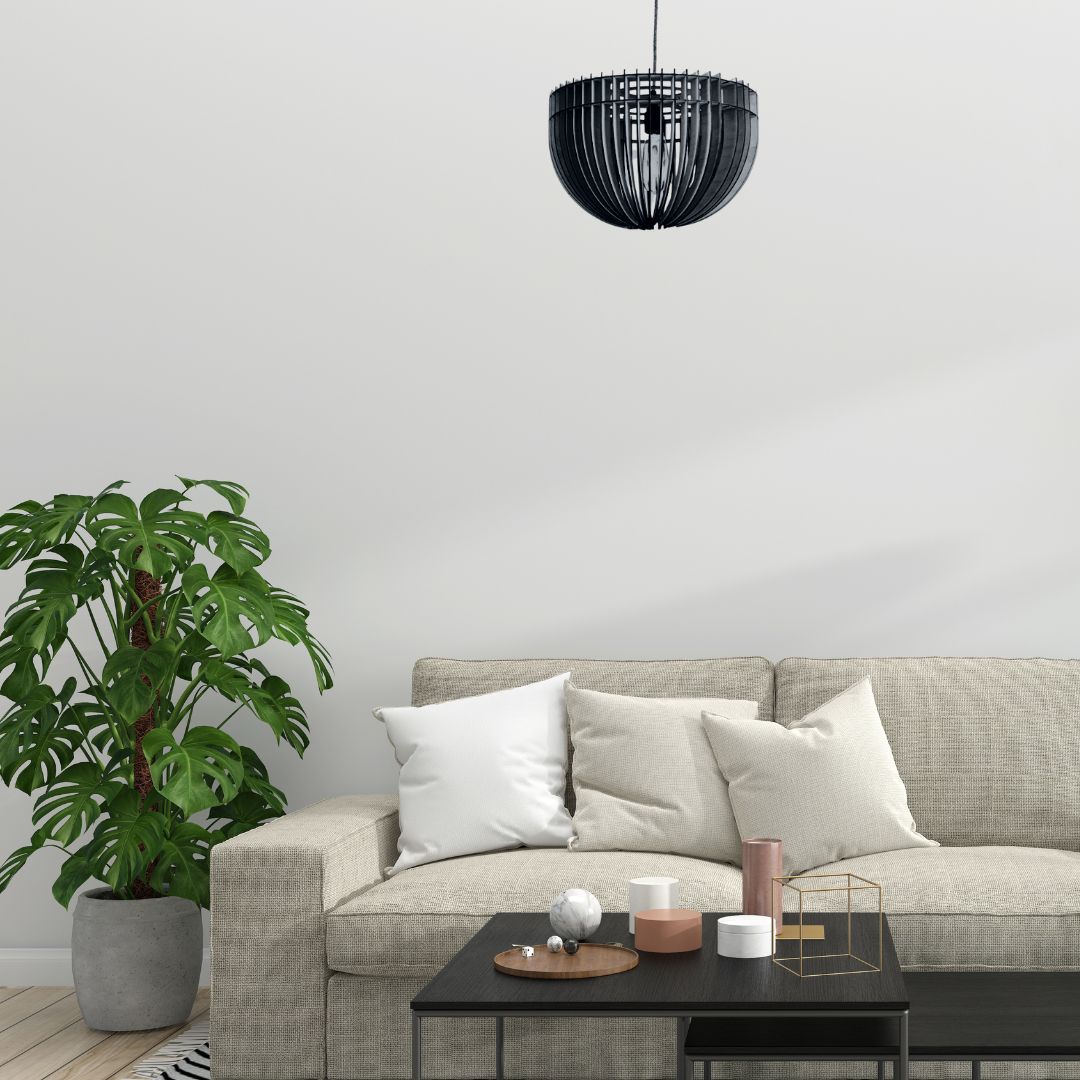 Luminária pendente Plutão em MDF, Cor: Preto. Foto 2 do produto.
