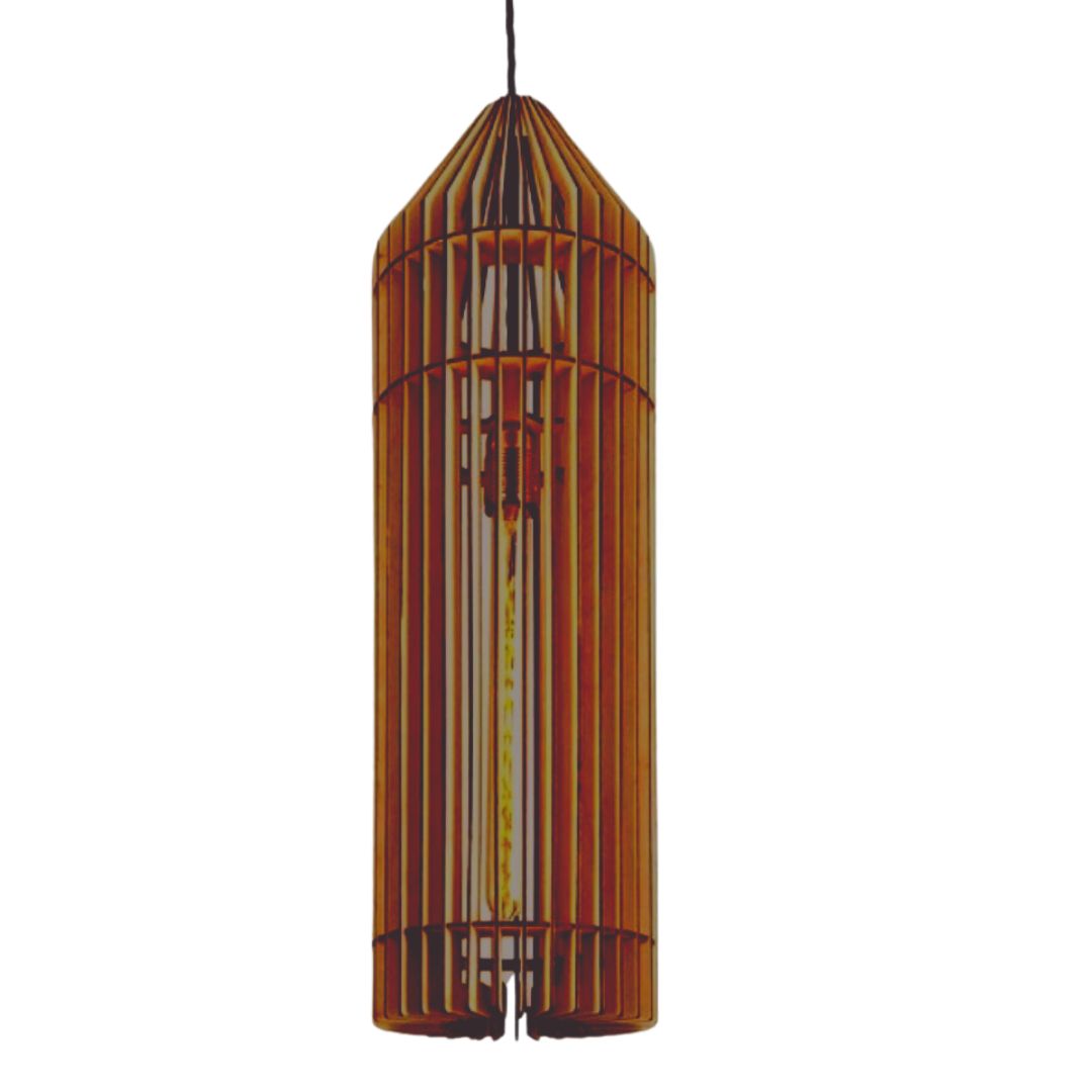 Luminária pendente Torre em MDF, Cor: Marrom. Foto 1 do produto.