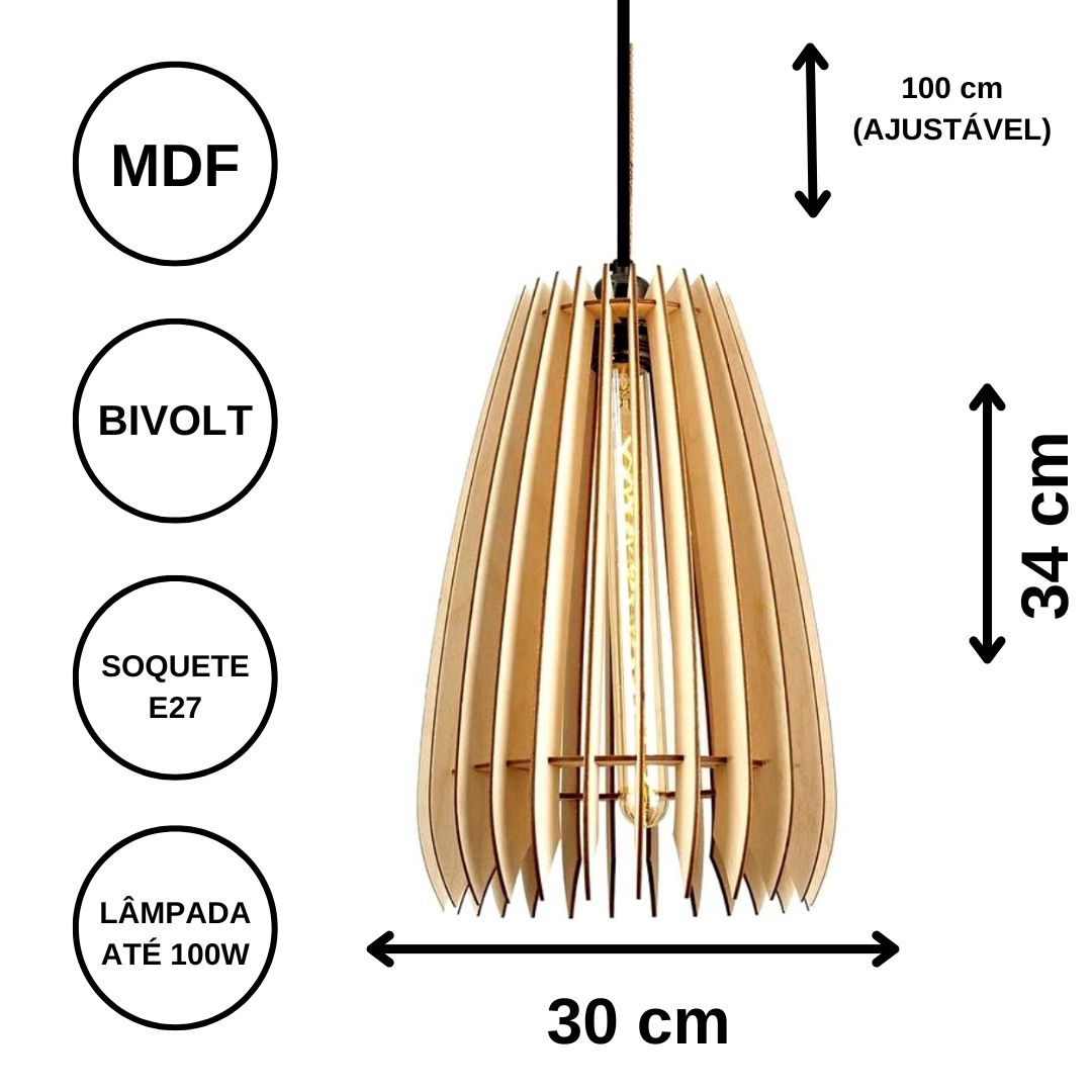 Luminária pendente Cometa em MDF, Cor: Preto. Foto 3 do produto.