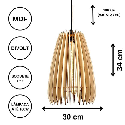 Luminária pendente Cometa em MDF, Cor: Preto. Foto 3 do produto.