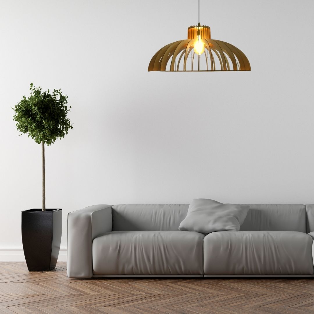 Luminária pendente em MDF, referência LCD0076, preto. Foto 1 do produto.