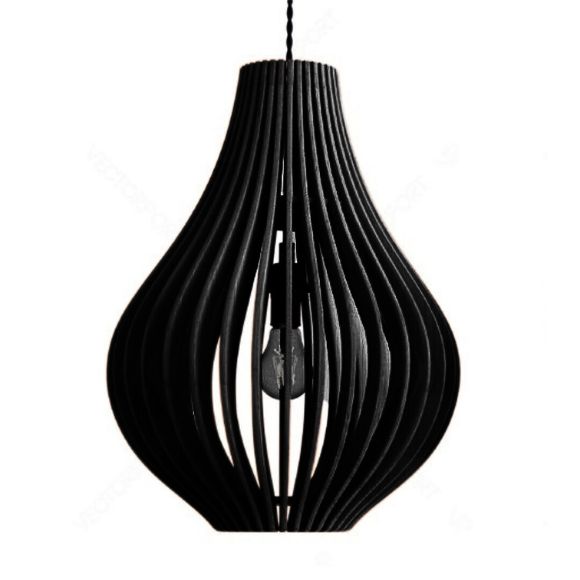 Luminária pendente Áustria em MDF, pret. Foto 1 do produto.