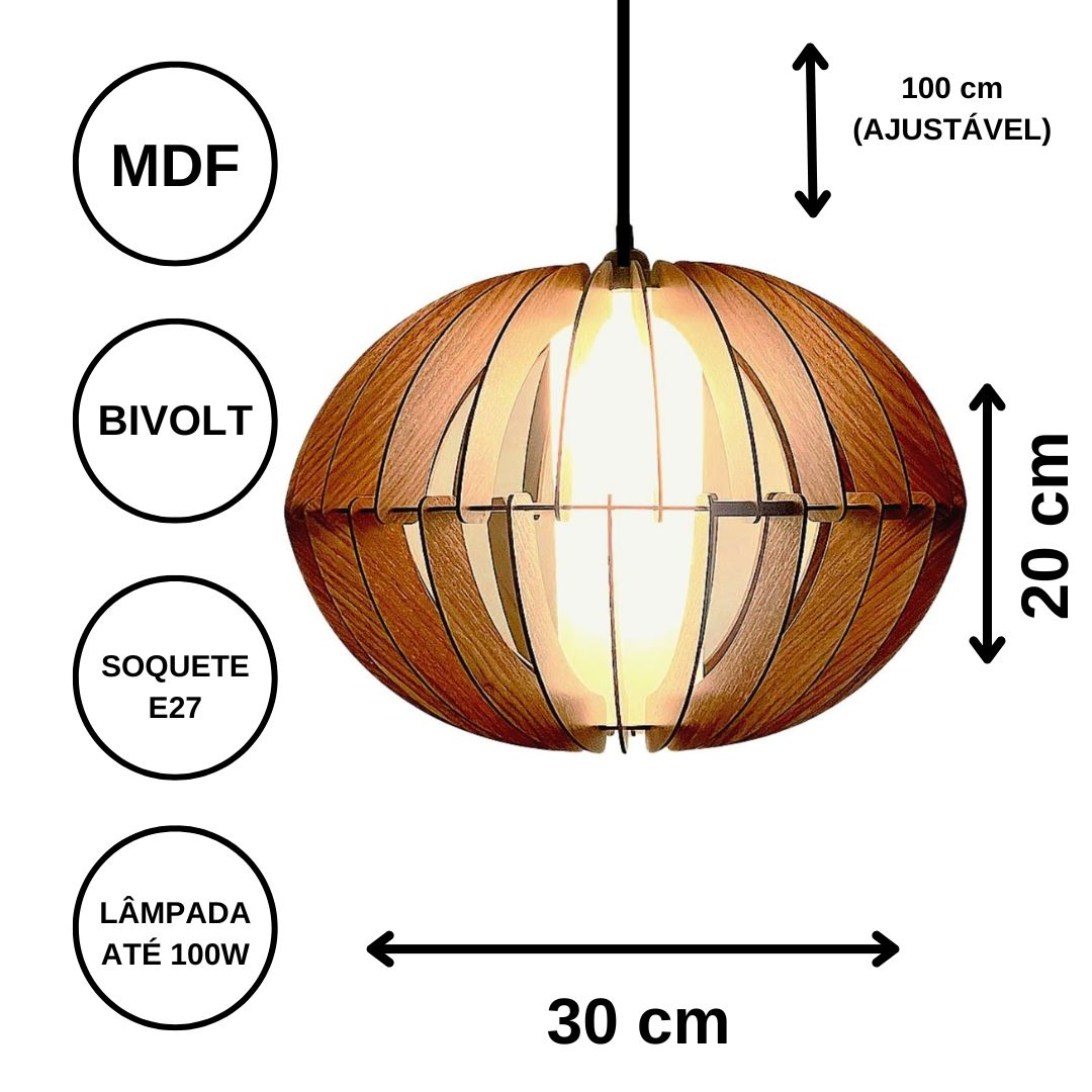 Luminária pendente Samara em MDF, Cor: Preto. Foto 3 do produto.