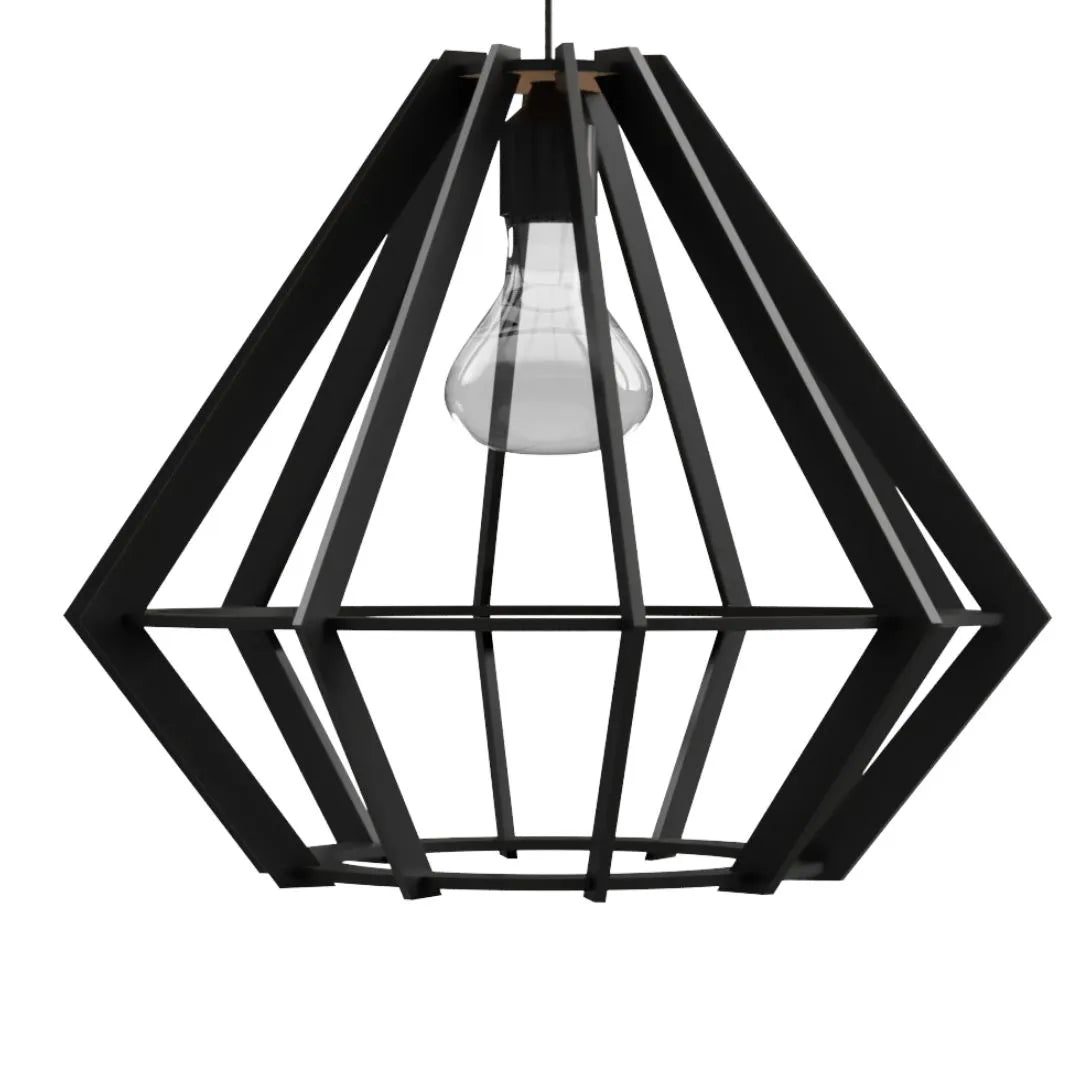 Luminária pendente Lampeão em MDF, Cor: Preto. Foto 1 do produto.