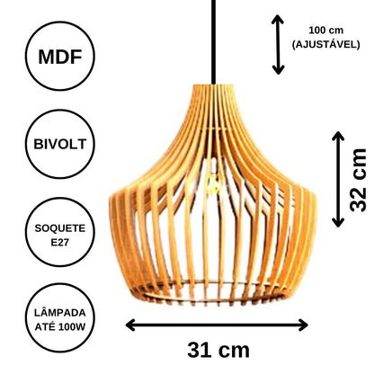 Luminária pendente Castelo em MDF, Cor: Marrom. Foto 3 do produto.